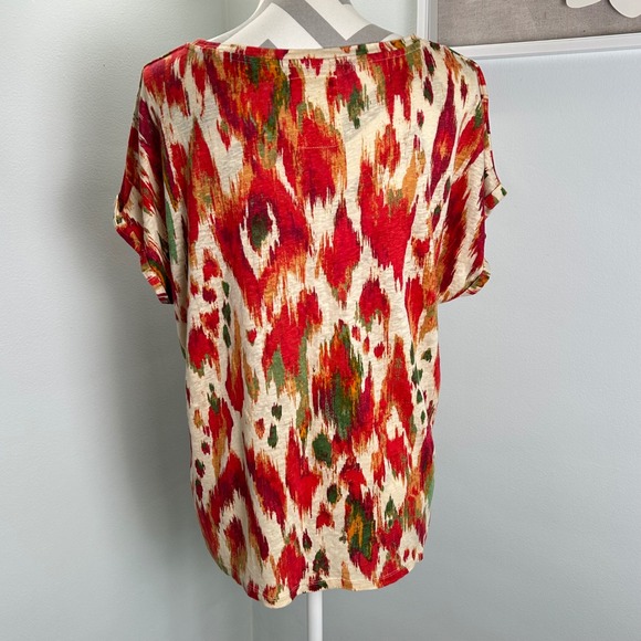 FatFace Women's‎ Linen Top Abstract Ikat Print Short Sleeve Tshirt Size 12 - Picture 2 of 7
